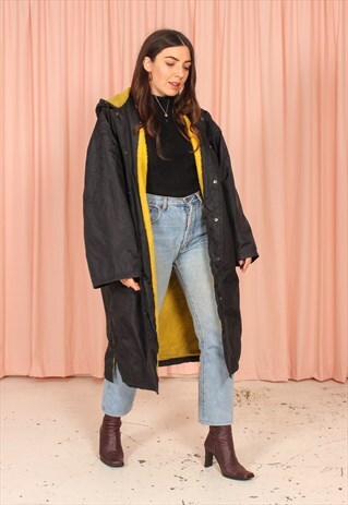 VINTAGE 90S ADIDAS LONG PADDED JACKET IN BLACK