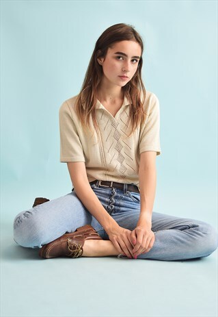 90'S RETRO NEUTRAL KNITTED TOP BLOUSE