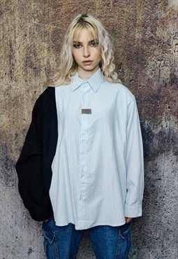 Contrast stitching shirt dual colour punk top in black white