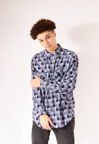 VINTAGE CHECKED FLANNEL SHIRT BLUE