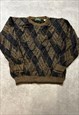 VINTAGE ABSTRACT KNITTED JUMPER PATTERNED GRANDAD SWEATER