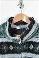 VINTAGE FLEECE JACKET RETRO PRINT GREEN LADIES LARGE