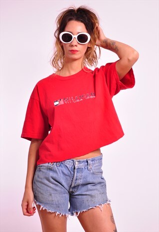 VINTAGE RETRO 90'S TOMMY HILFIGER PRINTED CROP T-SHIRT