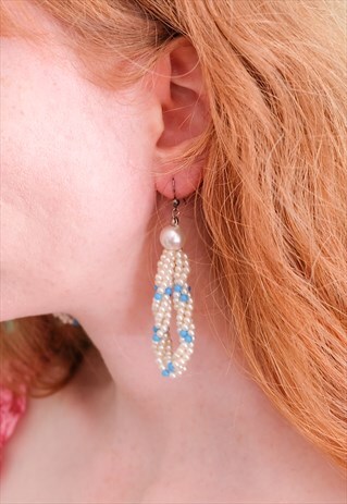 VINTAGE 90S BEADED PEARL DANGLE STATEMENT EARRINGS