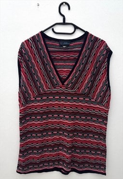 Vintage Coogi style knit v neck vest jumper XL red 