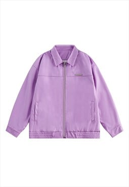 Faux leather varsity jacket PU motorsport bomber in purple
