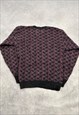 VINTAGE KNITTED JUMPER ABSTRACT PATTERNED KNIT SWEATER