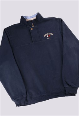 Vintage   Sweatshirt Navy Blue Medium Boothbay Harbor Button