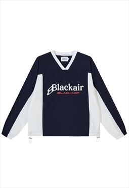 Varsity sweatshirt American college jumper raglan top blue