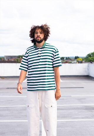 VINTAGE 90'S AMERICAN BRANDED POLO SHIRT IN A STRIPED GREEN