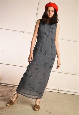 90'S RETRO FLORAL MINIMALIST PARIS CHIC MAXI DRESS