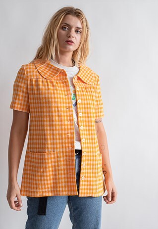 VINTAGE 70S CHECKERED TOP IN ORANGE