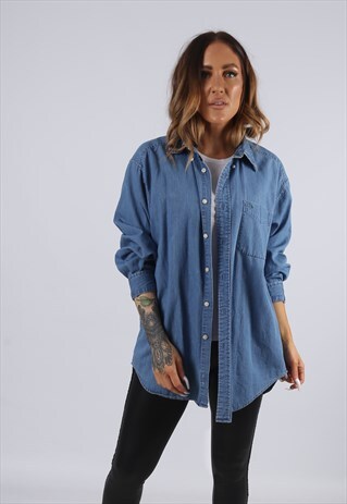 VINTAGE TOMMY HILFIGER DENIM SHIRT OVERSIZED FITTED 14 (J3P)