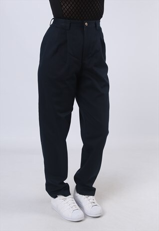 HIGH WAISTED TROUSERS PLAIN WIDE TAPERED UK 8 (CK3T)