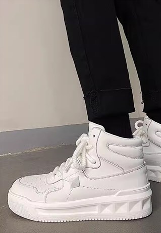 Chunky sole hightops 3D sneakers platform skater shoes white