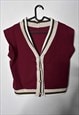 RED BUTTONED CASUAL VEST / SLEEVELESS JACKET - L