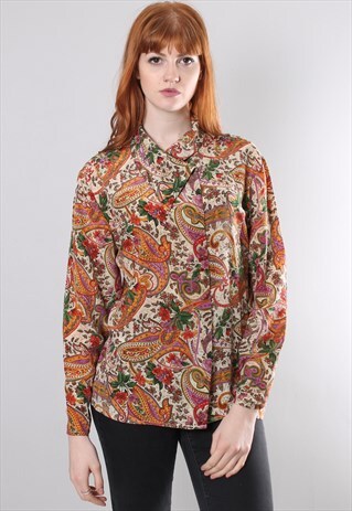 VINTAGE 80S SILK PAISLEY PATTERNED BLOUSE