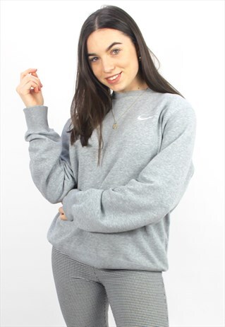 90'S RETRO GREY OVERSIZED SWEATSHIRT WITH EMBROIDERED TICK