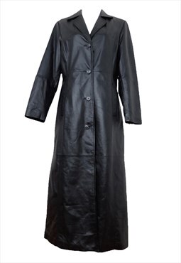 Vintage Leather Trench Coat 80s Glam Rock Chic Grunge Black