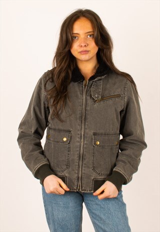 VINTAGE 90S GREY DICKIES CANVAS JACKET COAT MEDIUM