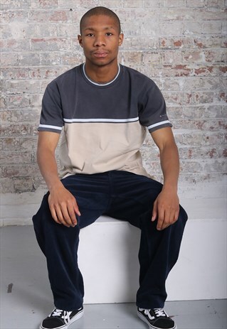 VINTAGE CHAMPION LOGO T-SHIRT BEIGE AND NAVY