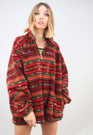 VINTAGE 90S OVERSIZED 1/4 ZIP PATTERNED FESTIVAL FLEECE
