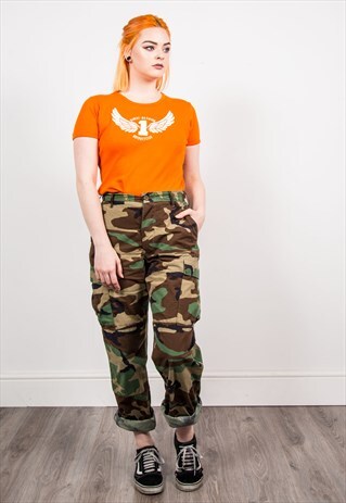 GRUNGE 90'S CAMO PRINT CARGO PANTS ARMY TROUSERS
