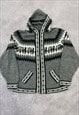 VINTAGE KNITTED HOODIE LLAMA PATTERNED CHUNKY CARDIGAN