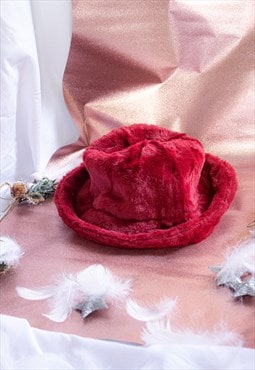 Deep Red Fluffy Bucket Hat