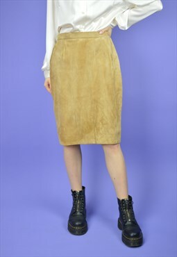 Vintage brown classic 80's suede pencil skirt
