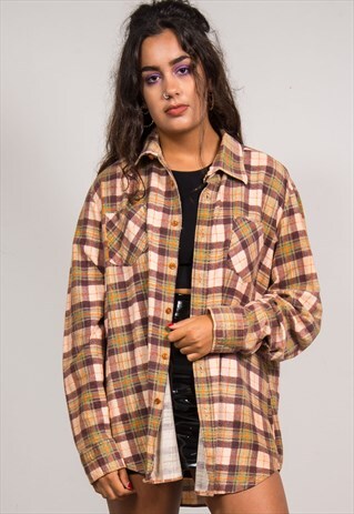 VINTAGE 90'S WARM COLOUR CHECKED FLANNEL SHIRT