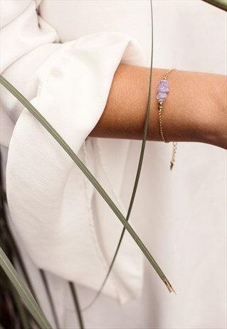 LAVENDER PURPLE AMETHYST CRYSTAL BRACELET IN 14K GOLD FILL