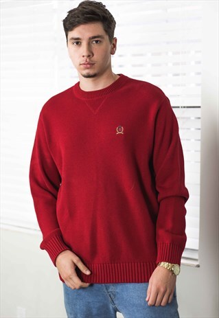 VINTAGE TOMMY HILFIGER SWEATER JUMPER LOGO 90S L 27.7