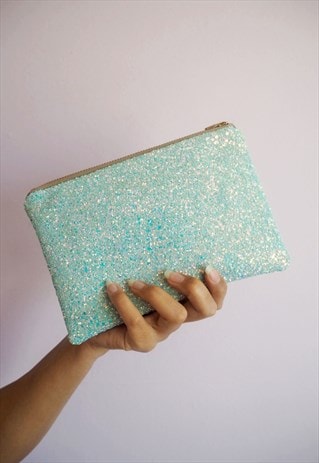 Lagoon Blue Glitter Makeup Bag