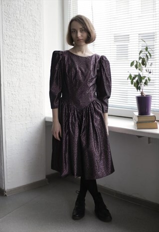 VINTAGE 80'S PURPLE METAL POLKA DOT OPEN BACK DRESS