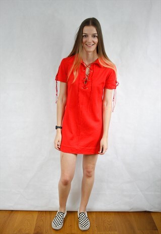 VINTAGE RED LACE UP MINI DRESS