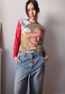 vintage y2k anime cowgirl printed tshirt