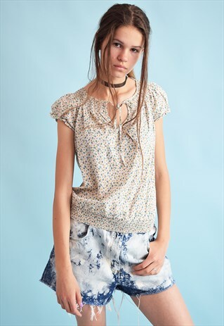 90'S RETRO BOHO FESTIVAL FLORAL PRINT TOP BLOUSE