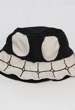 Smiley Face Embroidered Bucket Hat in Stone/ Black