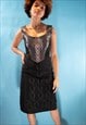 VINTAGE 1990S SIZE S METALLIC CORSET TOP IN SILVER AND BLACK