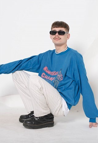 VINTAGE 90S ROUNDNECK LOGO UNISEX JUMPER IN BLUE M
