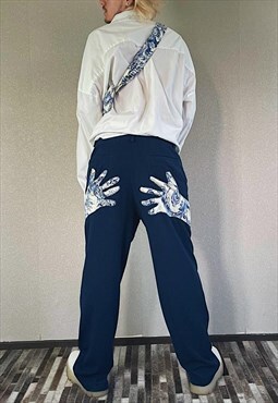 Reworked Handprint Trousers in Antoinette Print