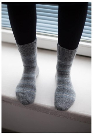 GREY STRIPED HANDMADE KNITTED WOOL SOCKS