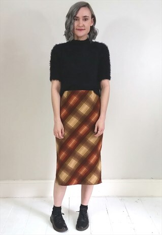 VINTAGE 90'S BURNT ORANGE AND BROWN CHECKED SKIRT