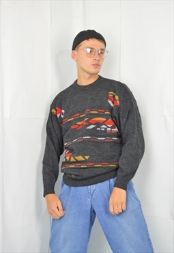  Vintage grey graphic classic 80's wool sweatshirt