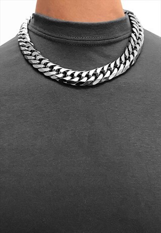 2 PACK 20MM 22" RHOMBUS CHUNKY CURB NECKLACE CHAIN - SILVER