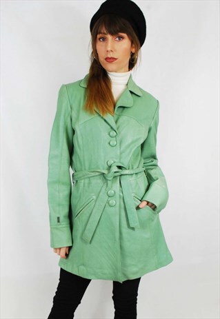 VINTAGE 90S RARE NUMPH 3/4 LENGTH MINT GREEN LEATHER JACKET