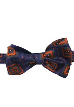 Navy Geometric Reworked Vintage Fabric Bow Tie