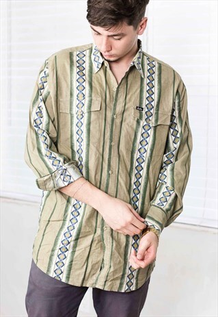 VINTAGE JUSTIN STRIPED SHIRT LOGO 90S L 10.7