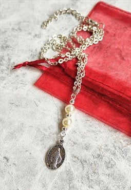 Handmade Traditional Virgin Mary Faux Pearl Necklace